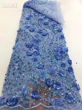 Высококачественная модная Африканская тюлевая кружевная ткань с вышивкой в виде 3D цветов с бисером и пайетками для пошива свадебных платьев для вечеринок 2