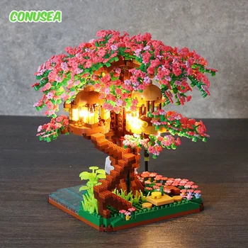 Набор строительных блоков из мини-дерева Сакура, поделки из цветущей вишни со светлым орнаментом модели домика на дереве, Романтический подарок для подруги