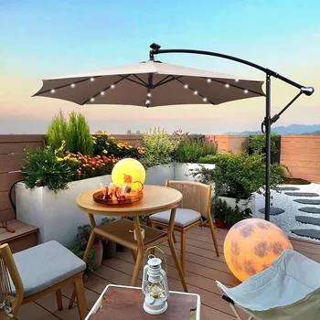 10-футовый светодиодный зонт для патио с солнечной батареей, вращающийся на 360 градусов, подвесной уличный стальной навес для мебели, бесплатная перевозка