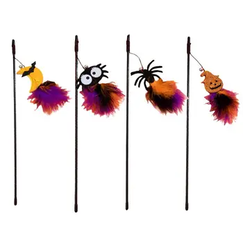 40-сантиметровая дразнящая палочка для Хэллоуина с колокольчиками, Разноцветная тыква, Луна, Паук, Дразнящая палочка для кошек в помещении, физические упражнения 0