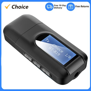 2 в 1 USB Bluetooth 5.0 Передатчик-приемник с ЖК-дисплеем 3,5 ММ AUX Стерео для ПК, телевизора, автомобильных наушников, беспроводного адаптера