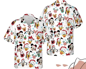 Рождественская Гавайская рубашка Disney с Микки Маусом И Друзьями, Повседневные Пляжные Рубашки Mickey's Very Merry Christmas Party, Гавайская рубашка