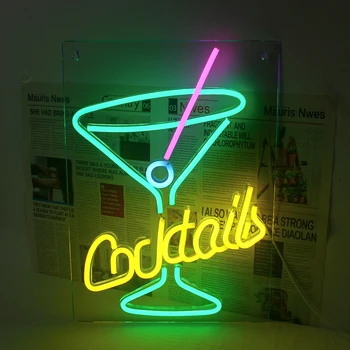 Неоновая светодиодная вывеска Green Cocktails для декора стен с питанием от USB Коктейль-бар, Клубный бар, вечеринка, ресторан, магазин, бизнес-светодиодная подсветка