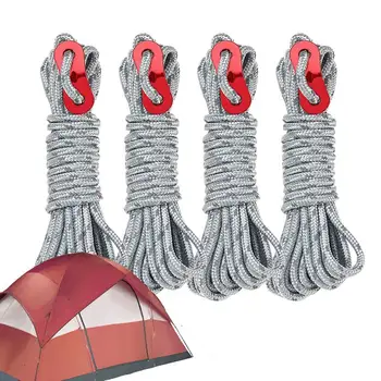 Веревка для палатки, 4 мм высокопрочный шнур для выживания С пряжкой, регулируемая брезентовая веревка, прочная веревка для выживания в кемпинге