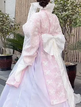 Вышитый Корейский Женский Традиционный Корейский Придворный костюм с Высокой Талией и Большой Длиной Сегодняшний Ханбок Улучшил Танцевальное представление