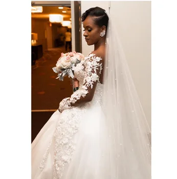 Роскошное Кружево, расшитое бисером вручную, Плюс Размер, Свадебное платье Африканской Русалки на заказ, Свадебное платье невесты 2