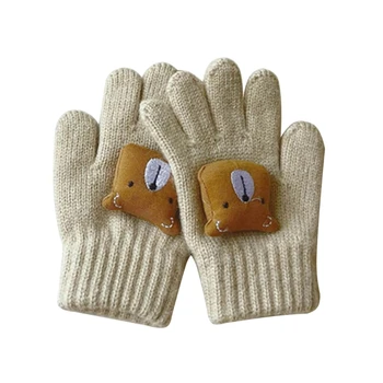 Перчатки с мультяшным медведем, вязаные перчатки, зимние теплые перчатки для подарка детям
