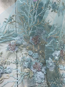 Французский тюль, кружевная ткань с блестками ZH-13028418, модное роскошное свадебное платье с вышивкой бисером