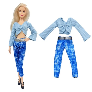 NK 1 комплект 1/6 Принцесса Модный синий топ с длинным рукавом Повседневные брюки Красивая одежда для куклы Барби Аксессуары Подарочная игрушка