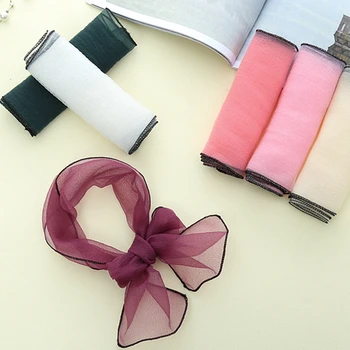 Модный женский тонкий шарф из органзы, Узкие длинные шейные платки, Шелковая прозрачная шифоновая повязка ярких цветов, Волнистый галстук-резинка для волос