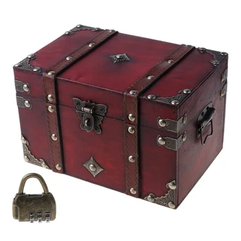 Винтажная деревянная пиратская коробка для хранения ювелирных изделий, подарки для детей, прямая поставка 3