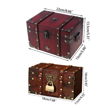 Винтажная деревянная пиратская коробка для хранения ювелирных изделий, подарки для детей, прямая поставка 5