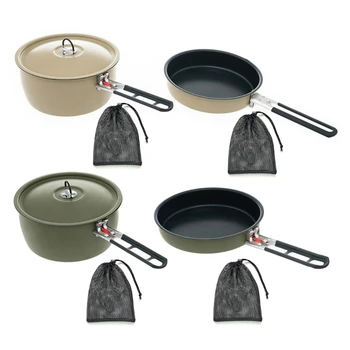 Сковорода с антипригарным покрытием, походный горшок со складной ручкой, легкая посуда для приготовления пищи на открытом воздухе
