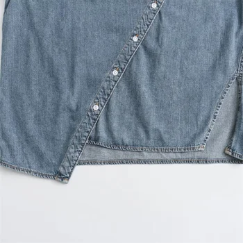 UNIZERA2023, Осенне-зимняя новинка, женская модная повседневная рубашка из выстиранной джинсовой ткани со свободным воротником и длинным рукавом 3