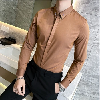 Корейская версия Дизайнерских бутиковых рубашек с длинным рукавом, мужская брендовая одежда, Тонкая Повседневная деловая рубашка, Мужская вечерняя рубашка