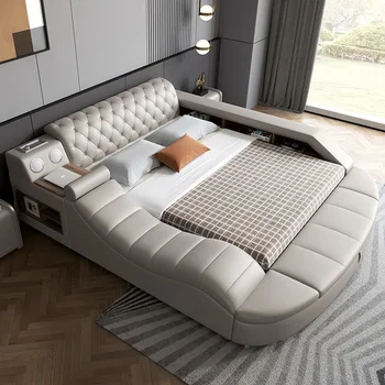 Высококачественная двуспальная кровать из водонепроницаемой кожи, многофункциональная двуспальная кровать на платформе, спальная мебель Letto Matrimoniale 0