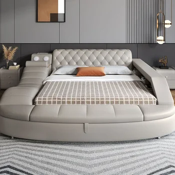 Высококачественная двуспальная кровать из водонепроницаемой кожи, многофункциональная двуспальная кровать на платформе, спальная мебель Letto Matrimoniale 1