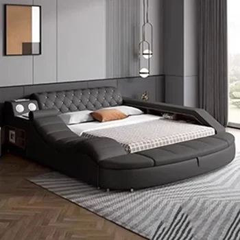Высококачественная двуспальная кровать из водонепроницаемой кожи, многофункциональная двуспальная кровать на платформе, спальная мебель Letto Matrimoniale 2