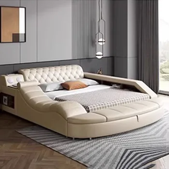 Высококачественная двуспальная кровать из водонепроницаемой кожи, многофункциональная двуспальная кровать на платформе, спальная мебель Letto Matrimoniale 3