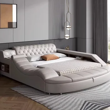 Высококачественная двуспальная кровать из водонепроницаемой кожи, многофункциональная двуспальная кровать на платформе, спальная мебель Letto Matrimoniale 4