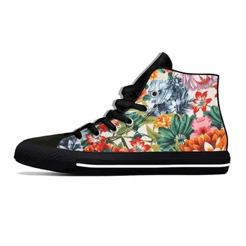 Тропический цветочный узор в виде листьев, Эстетичная Повседневная Тканевая обувь С высоким берцем, Удобные Дышащие Мужские и женские кроссовки с 3D принтом.