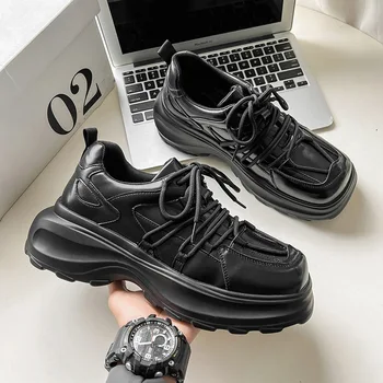 мужская роскошная модная оригинальная кожаная обувь на платформе со шнуровкой, брендовые дизайнерские кроссовки, черная стильная обувь с квадратным носком zapato 0