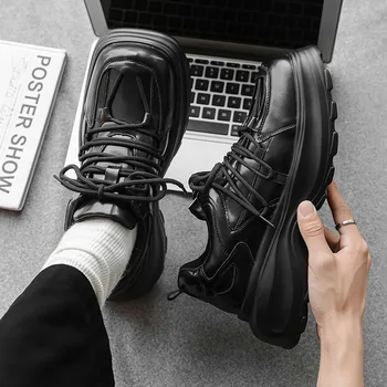 мужская роскошная модная оригинальная кожаная обувь на платформе со шнуровкой, брендовые дизайнерские кроссовки, черная стильная обувь с квадратным носком zapato 1