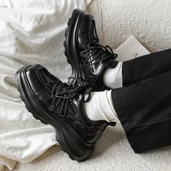 мужская роскошная модная оригинальная кожаная обувь на платформе со шнуровкой, брендовые дизайнерские кроссовки, черная стильная обувь с квадратным носком zapato 2