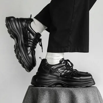 мужская роскошная модная оригинальная кожаная обувь на платформе со шнуровкой, брендовые дизайнерские кроссовки, черная стильная обувь с квадратным носком zapato 3