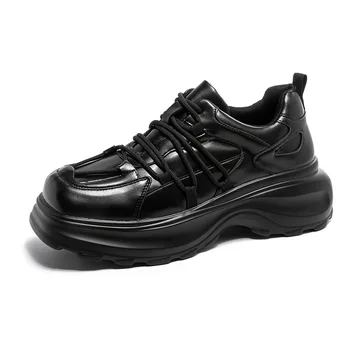 мужская роскошная модная оригинальная кожаная обувь на платформе со шнуровкой, брендовые дизайнерские кроссовки, черная стильная обувь с квадратным носком zapato 4