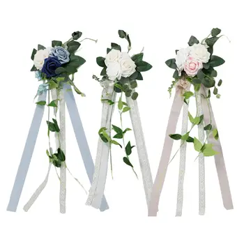 Свадебные украшения для прохода, цветы на скамье, эвкалипт и ленты, искусственные розы, цветочная композиция для прохода, для фона