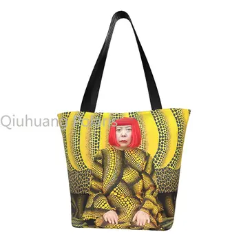 Сумки для покупок с принтом тыквы Yayoi Kusama Tote с принтом Каваи, Многоразовая холщовая сумка для покупок через плечо в стиле поп-арт