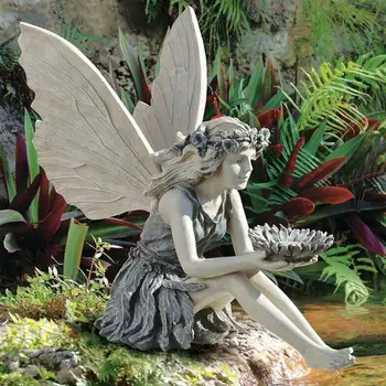 Статуя цветочной феи в Стране чудес, украшение сада, Украшение Ангела, Сидящая статуя из смолы с крыльями, Уличные фигурки Девушки-Ангела Decoratio 0