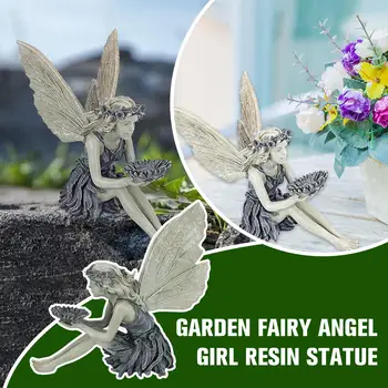 Статуя цветочной феи в Стране чудес, украшение сада, Украшение Ангела, Сидящая статуя из смолы с крыльями, Уличные фигурки Девушки-Ангела Decoratio 3