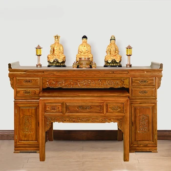 Алтарь Будды, Домашний Алтарь, Стол Будды, Китайский стол для поклонения богу богатства из цельного дерева