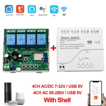 Tuya Smart Wifi Switch Модуль 5V 12V 24V 220V RF433 Приложение Пульт Дистанционного Управления 4 Канала Шаговое Реле для Alexa Google Home