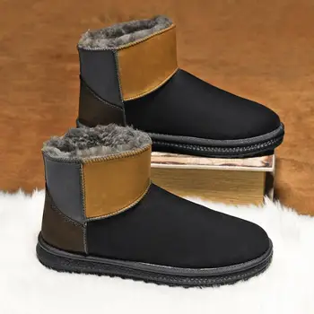 Зимние ботинки Мужские Зима 2023, новая обувь с флисовой подкладкой и мягкой подкладкой, утепляющая Северо-Восточную хлопчатобумажную обувь, мужская уличная обувь для хлеба