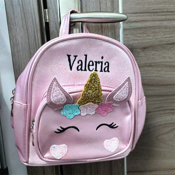 Школьная сумка с единорогом из искусственной кожи для девочек, именная сумка принцессы для детского сада, детские сумки для перекусов на ремне для путешествий