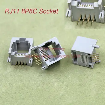 (50 шт./лот) Модульный разъем RJ11 8P8C Сетевая розетка 8-контактного типа с изогнутой на 90 градусов иглой сварного типа