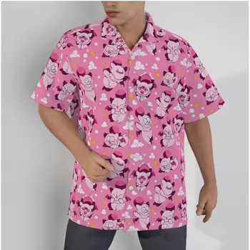 Мужская гавайская розовая рубашка Kawaii Pigs Funny Beach С коротким рукавом, Летние повседневные топы на пуговицах в стиле пэчворк, 3D рубашки
