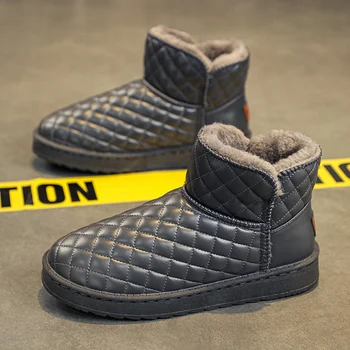 2023 Мужские зимние теплые зимние ботинки из толстого плюша на плоской подошве Хлопчатобумажная обувь Противоскользящие водонепроницаемые черные ботильоны 0