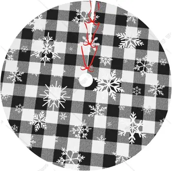 Белая Черная клетчатая фермерская юбка со снежинками, юбки для рождественской елки, коврики для украшения праздничной новогодней вечеринки