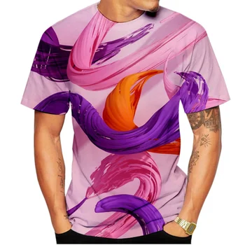 Летняя мужская и женская Модная футболка с 3D абстрактной печатью Маслом, Оригинальная, Персонализированная, Быстро сохнущая.