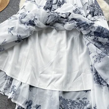 Женское дизайнерское платье Макси с отложным воротником, коротким рукавом, трапециевидной формы, однобортное платье с цветочным принтом и поясом, модный праздничный халат M1939 5