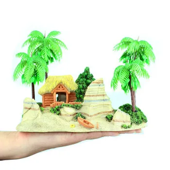 1шт Изготовленный на заказ пляжный креативный аквариум Ландшафтное украшение кокосовая пальма хижина из кокосовой пальмы лодки-хижины