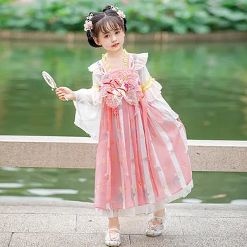 Платье Hanfu для девочек, детский китайский старинный карнавальный костюм феи, градиентное сине-зеленое платье Hanfu для девочек от 3 до 14 лет