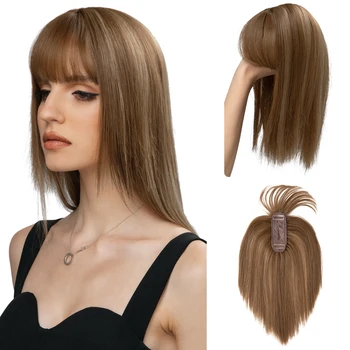 Синтетическая заколка для волос с челкой, 10-дюймовый прямой парик, накладная Натуральная Невидимая сменная крышка, Белая прядь для волос