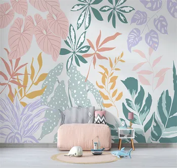 Съемные 3d фрески обои нетканые тропические обои Тропические джунгли Простота розовый лист 5D цветочные фрески