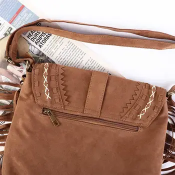 Простой кошелек для монет, сумка-мессенджер, замшевая седельная сумка с бахромой в западном ковбойском стиле, женская сумка через плечо, женская сумка с кисточками 4