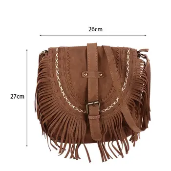 Простой кошелек для монет, сумка-мессенджер, замшевая седельная сумка с бахромой в западном ковбойском стиле, женская сумка через плечо, женская сумка с кисточками 5